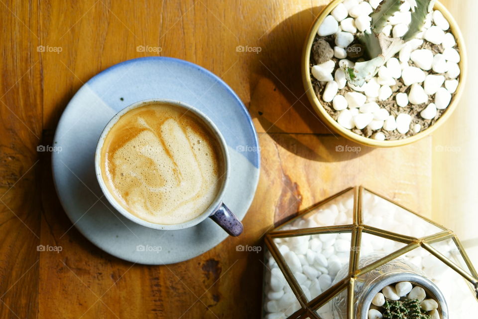 cup of coffee overhead shot