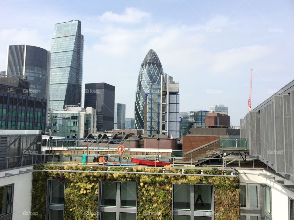 London Skyline. Rooftop shot of the Gherkin