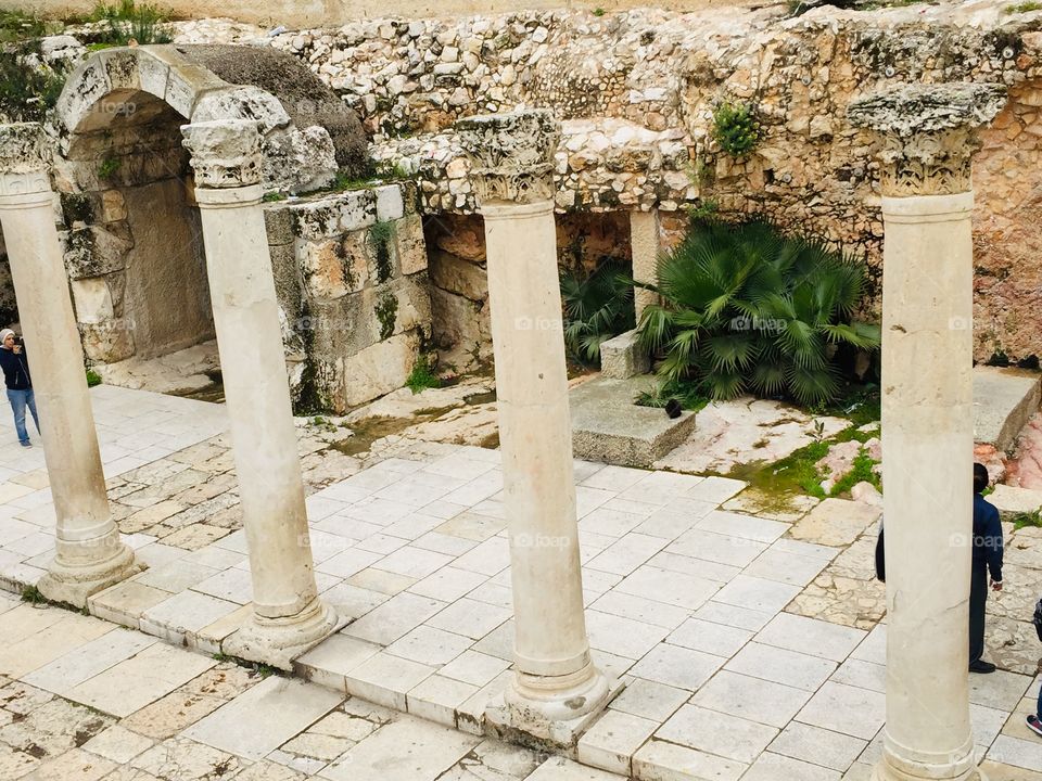 Old roman ruins in jerusalem city 