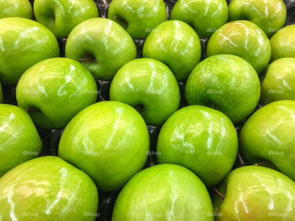 High angle view of green apples