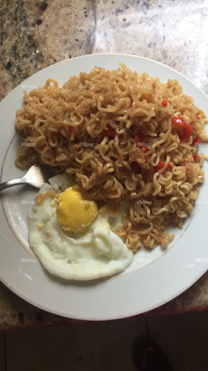 Yummy spicy noodles as egg