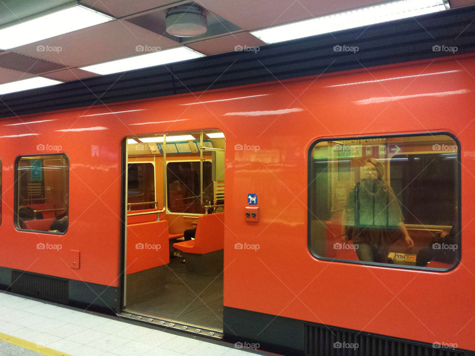 Orange subway train
