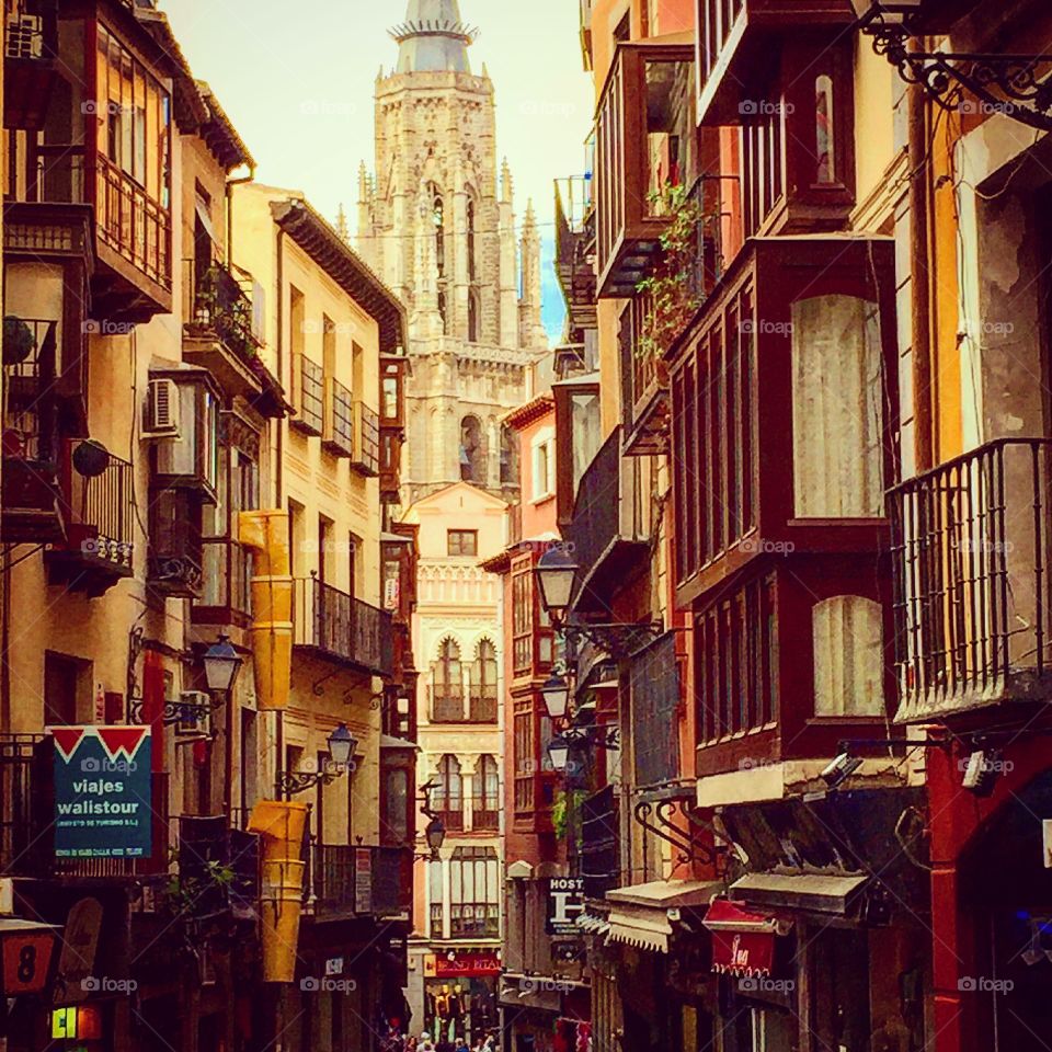 Toledo's principal alleyway leading towards the landmark cathedral