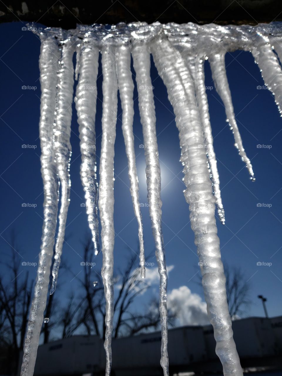 the sun playing behind the icicles