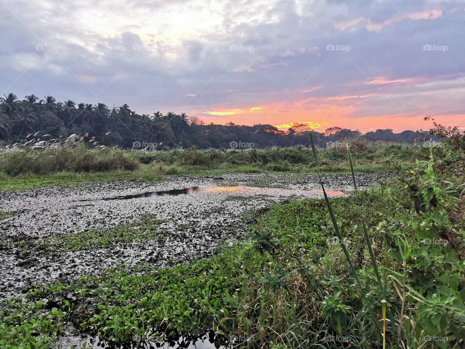 Sunset across the bharathapuzha (Nila) river in Kerala.