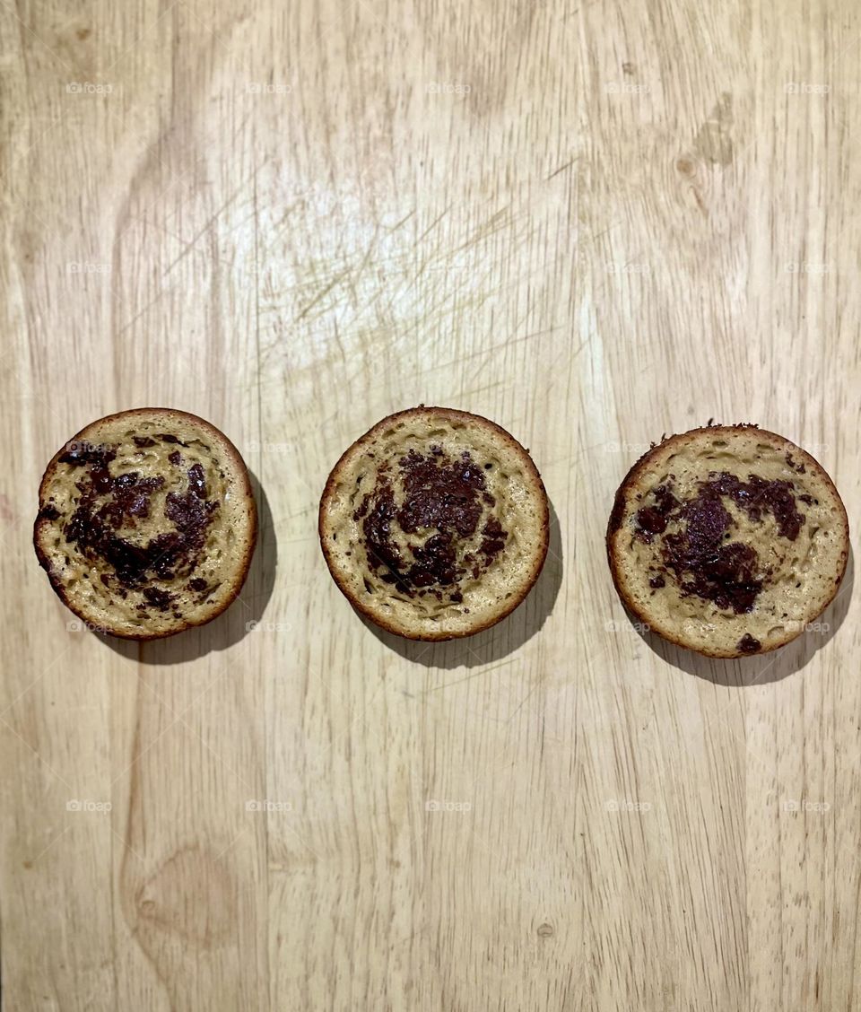 A line of chocolate cakes