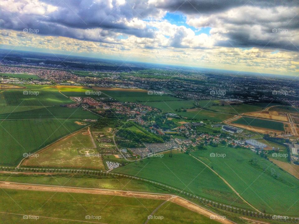 Flight out of Paris. Aerial view flying out of Paris, France 