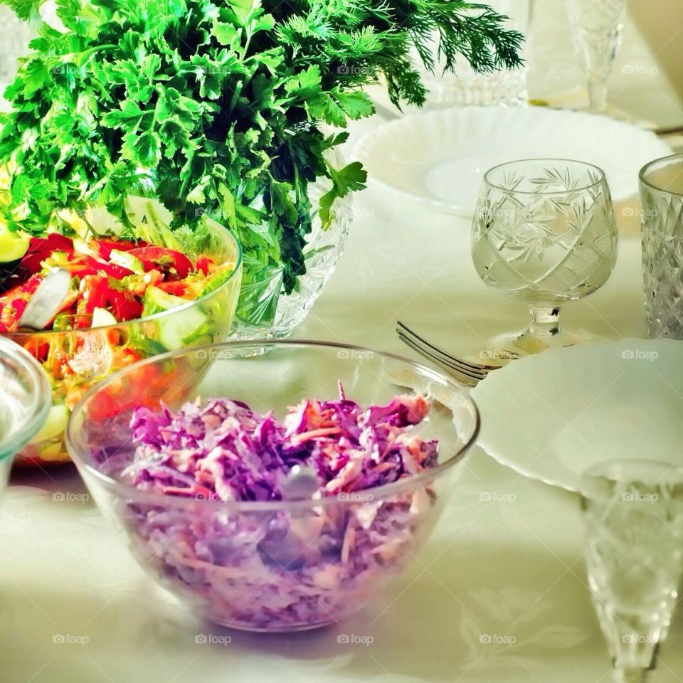 Fresh salads on a table