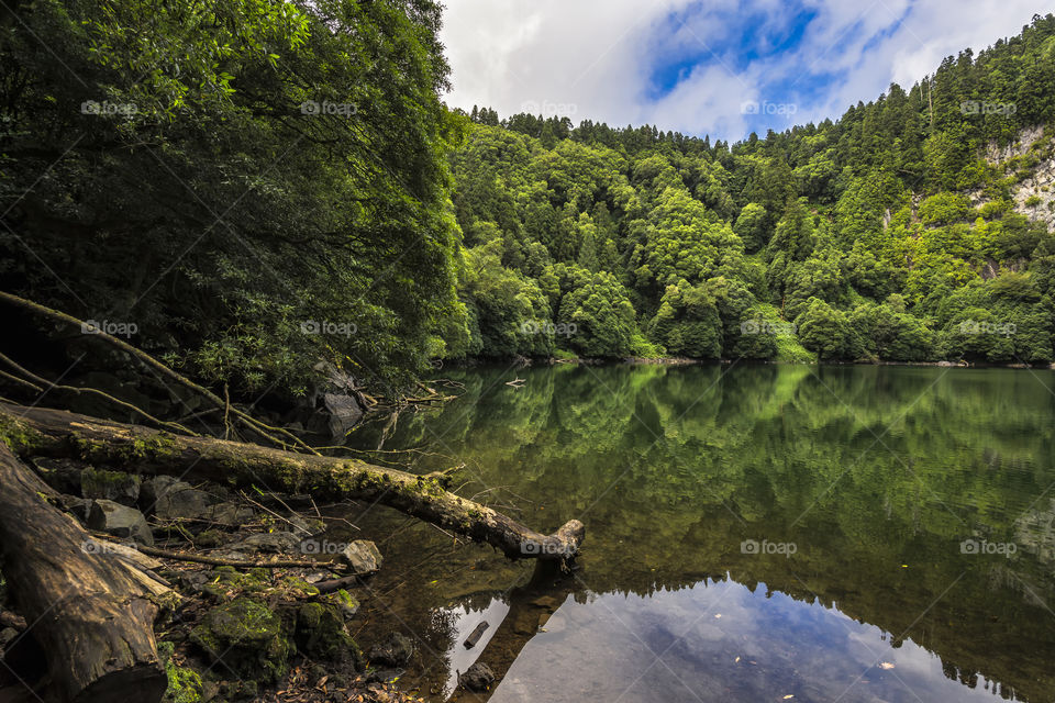 Crater lake of Lagoa do Control, Sao Miguel island, Azores, Portugal.