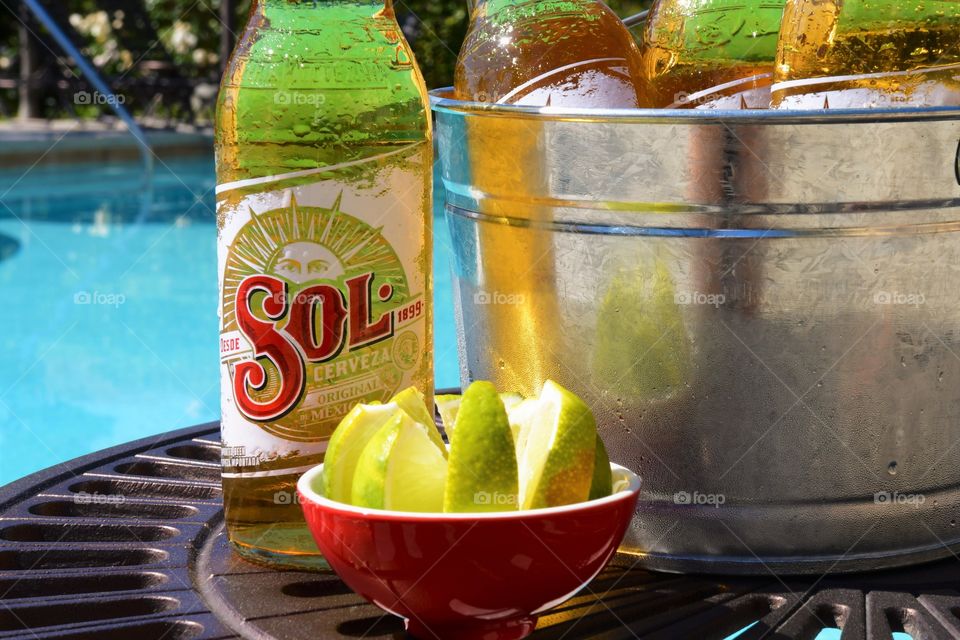 Cold beer by the pool