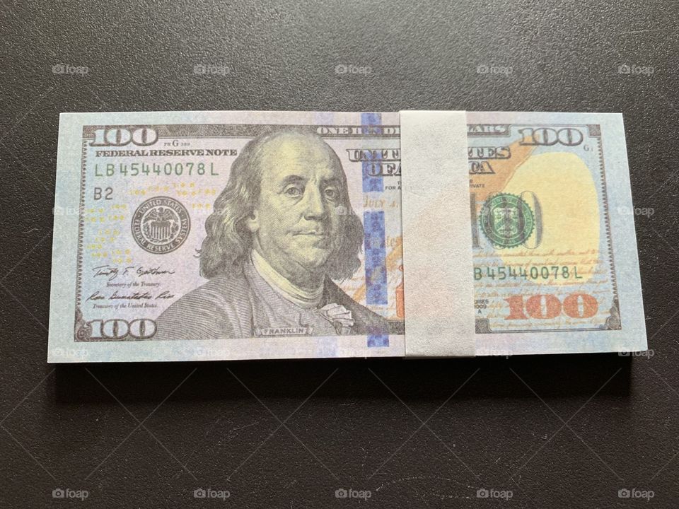 One hundred bill money Benjamin Franklin $100 banknote dollars rich wealth finance bank cash