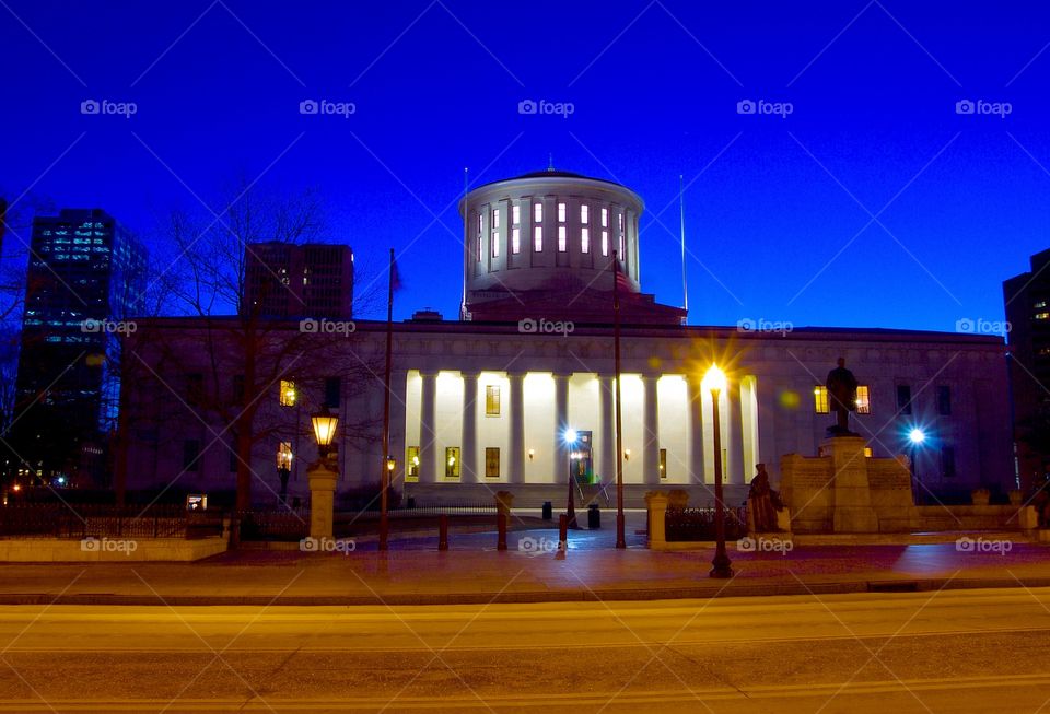 Early morning time exposure of Ohio state house in Columbus 