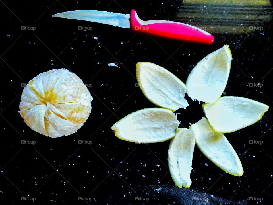 orange peal. cut fruit