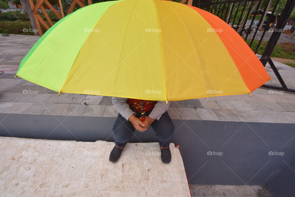 woman with colorful umbrella