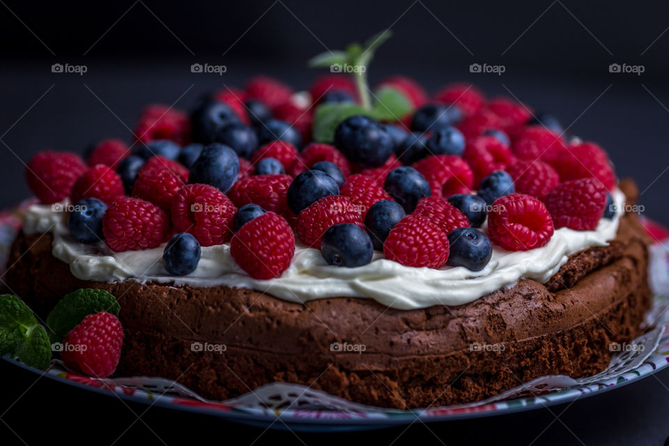 Extreme close-up of berry cake