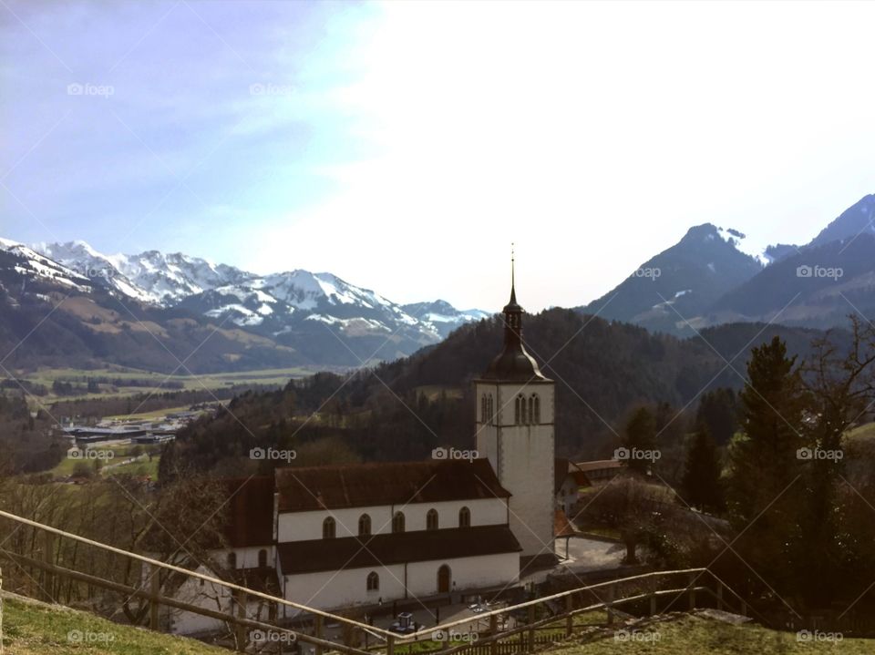 View from the castle in Gruyères. Switzerland 