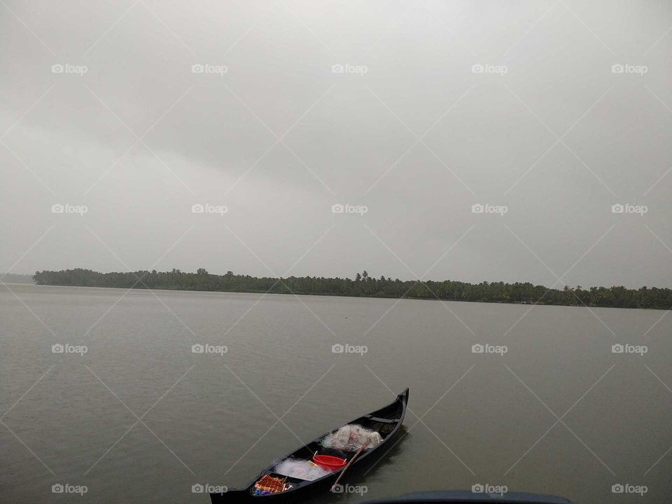Wide Shot of a natural lake with boat
