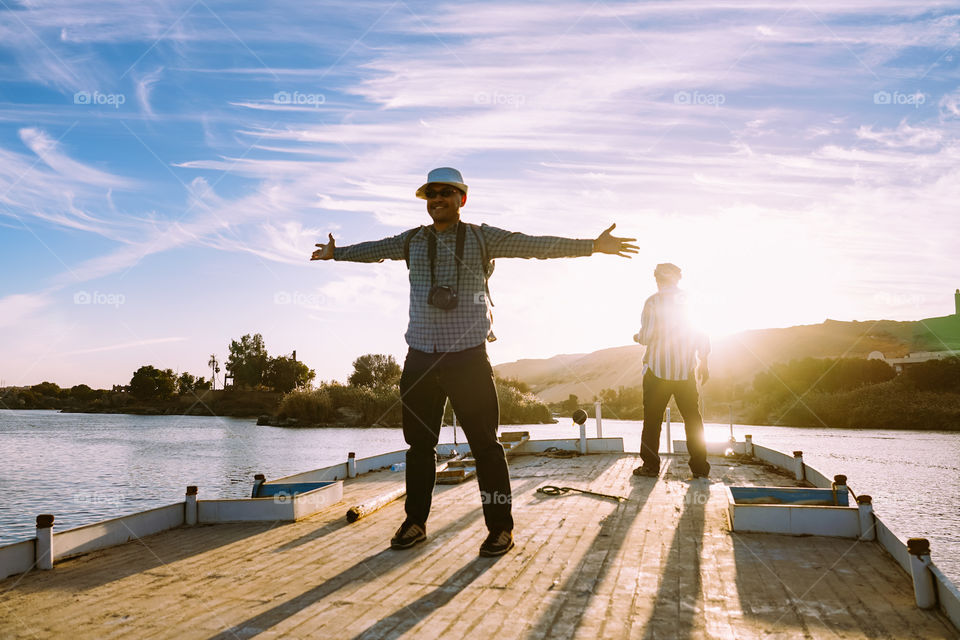 Sailing to see sunset over Nile river in Aswan , Egypt 