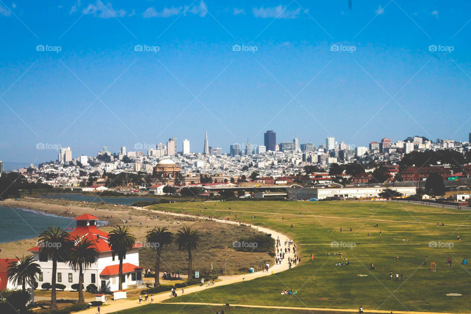 San Francisco Crissy Field. Came across this gorgeous view of the city while taking a 10 mile hike towards the Golden Gate Bridge on a beautiful day