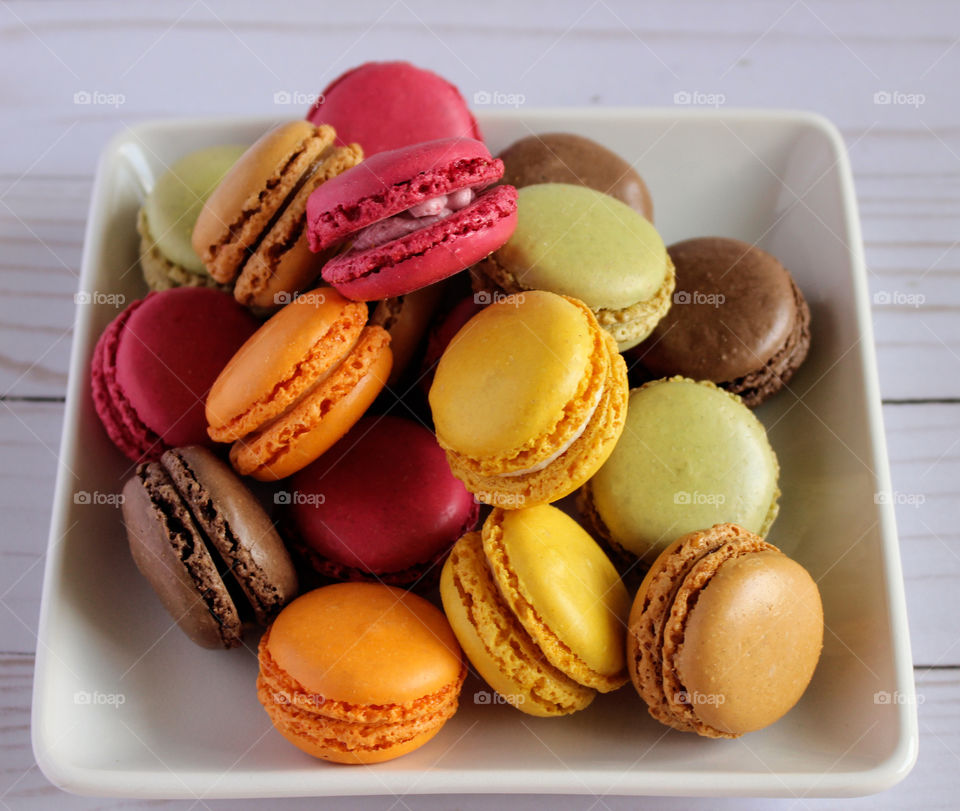 colorfully macarons on plate