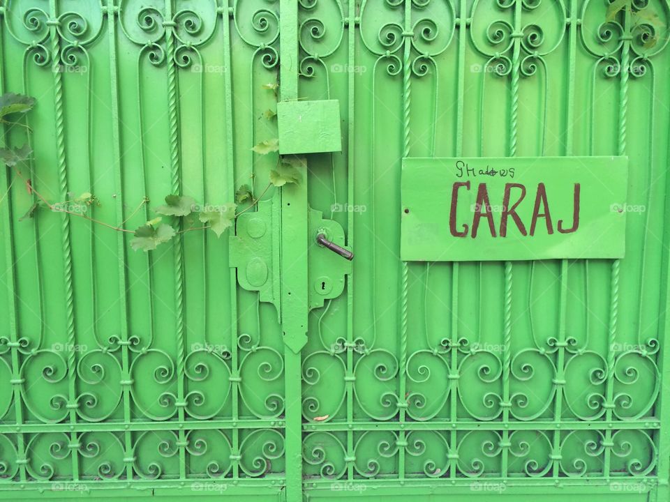 Green painted door, Bucharest, Romania