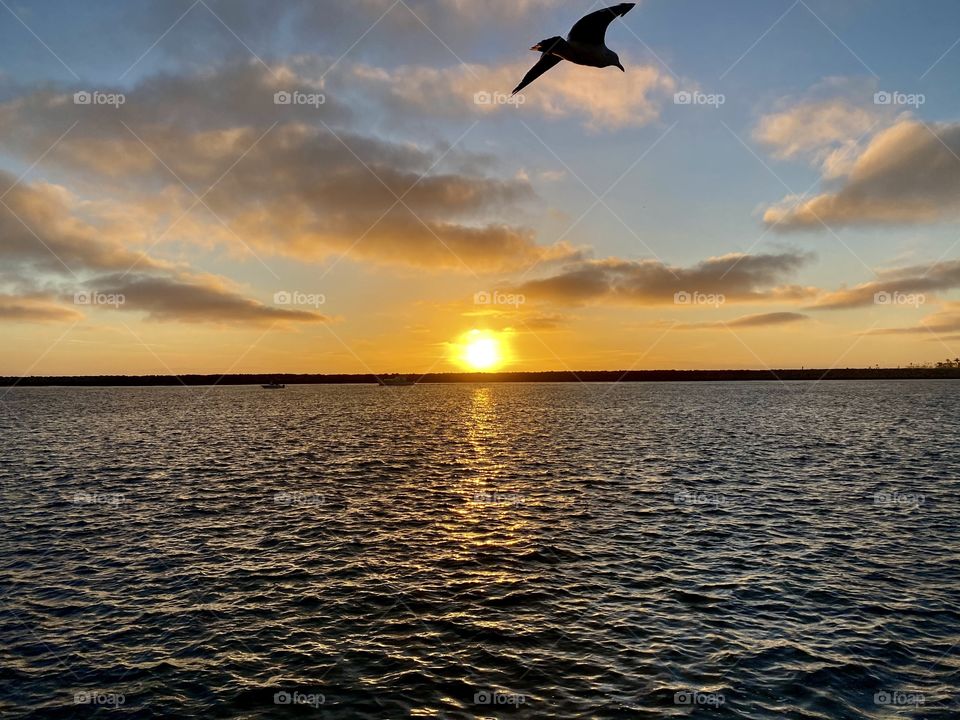 Sunset over the Newport Beach Jetty from Corona del Mar 