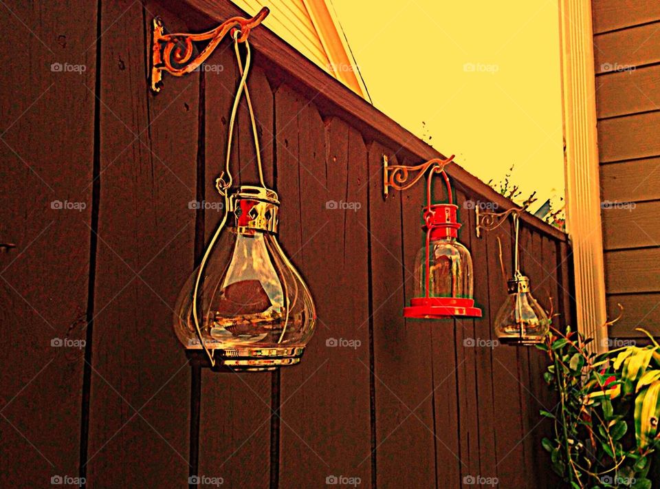 Lanterns hanging on porch