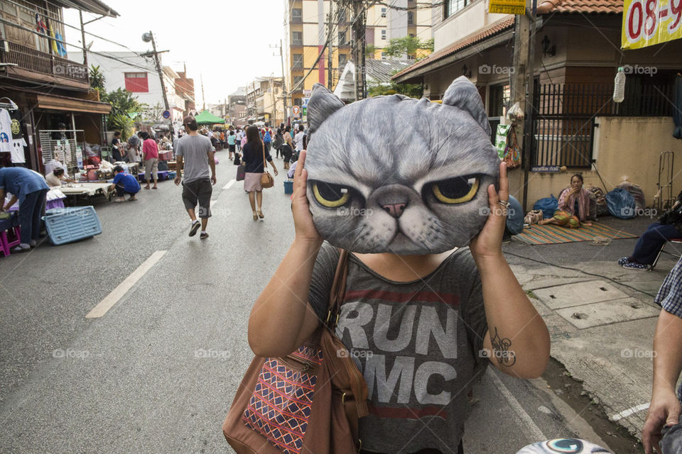 Saturday Walking Street market with pillow cat