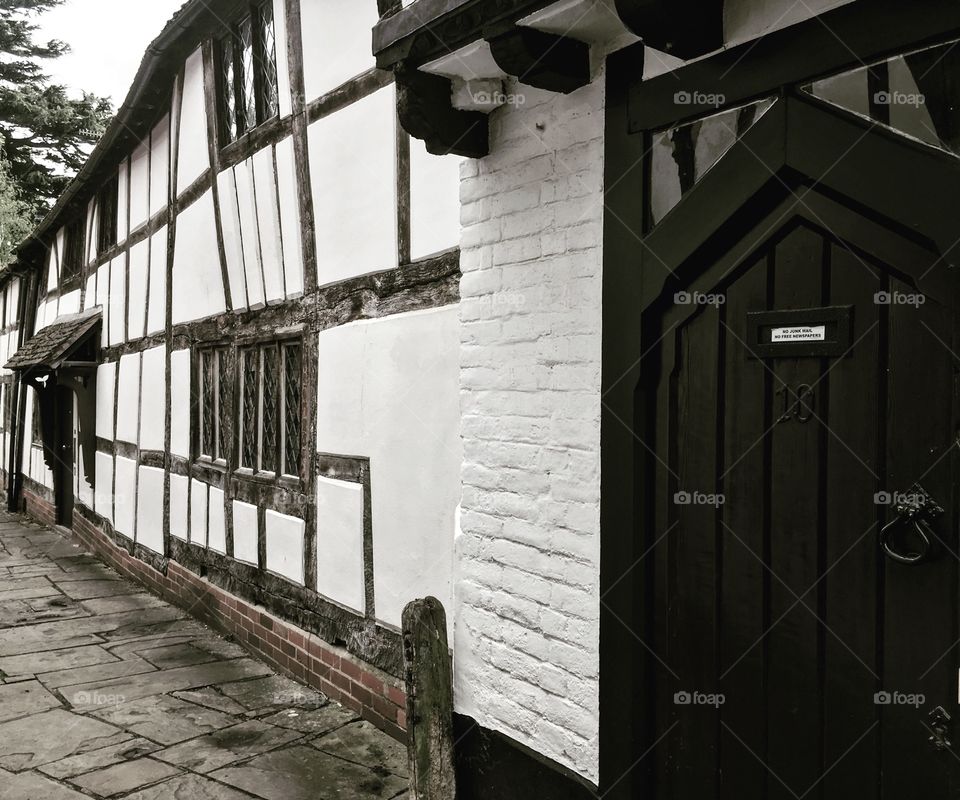 Old crooked historic house in England 