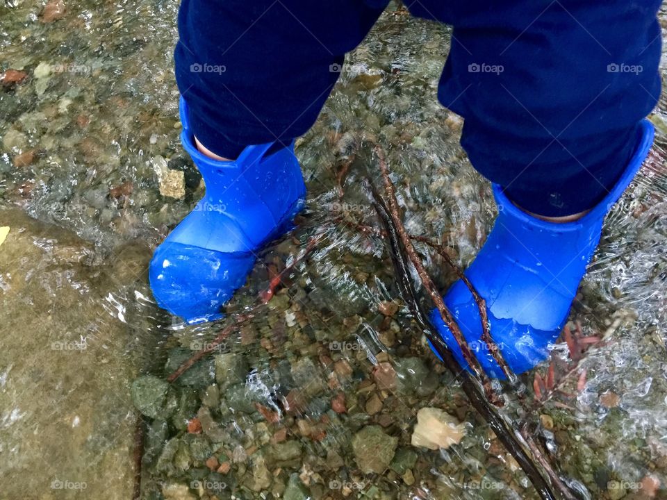 Blue rain boots