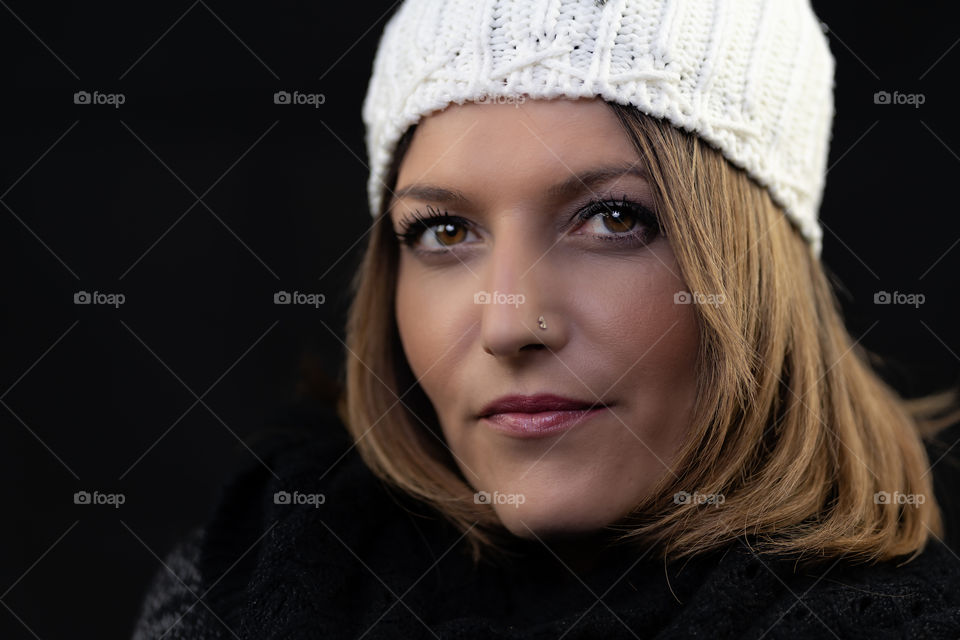 Winter Fashion Woman with white cap