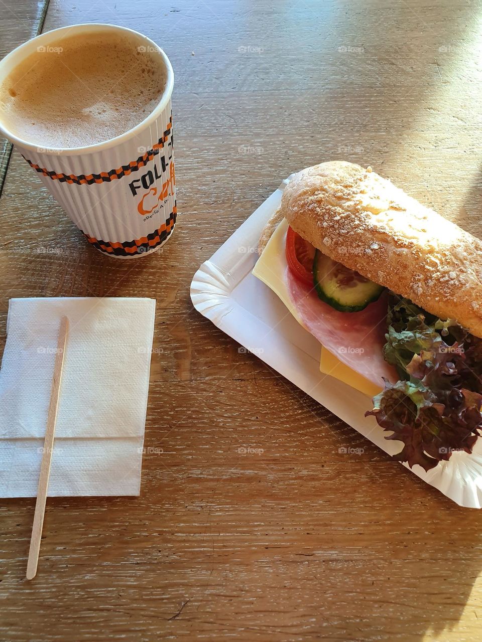 Good brunch with a nice cup of coffee and tasty sandwich.