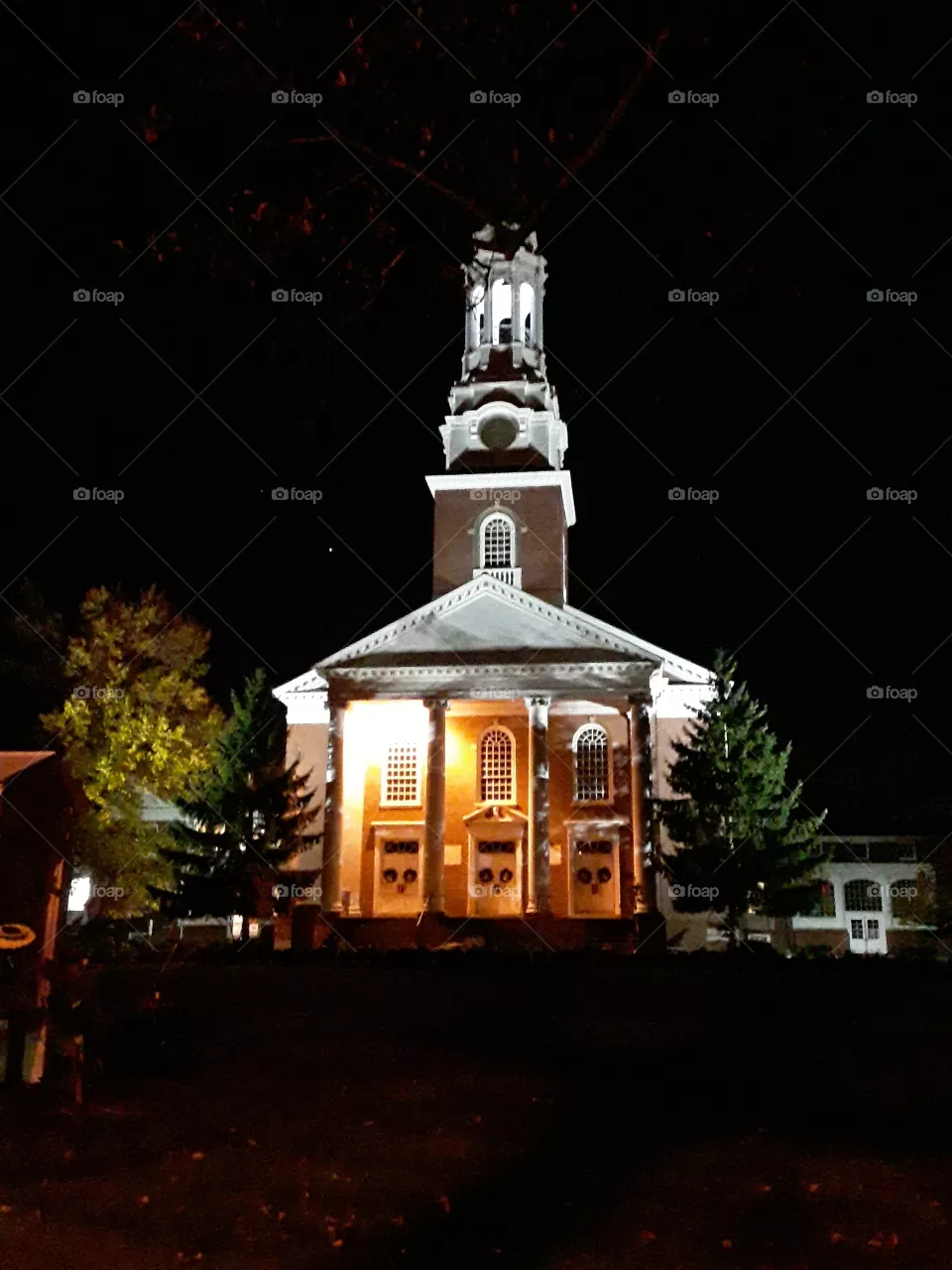 colorful church at night one