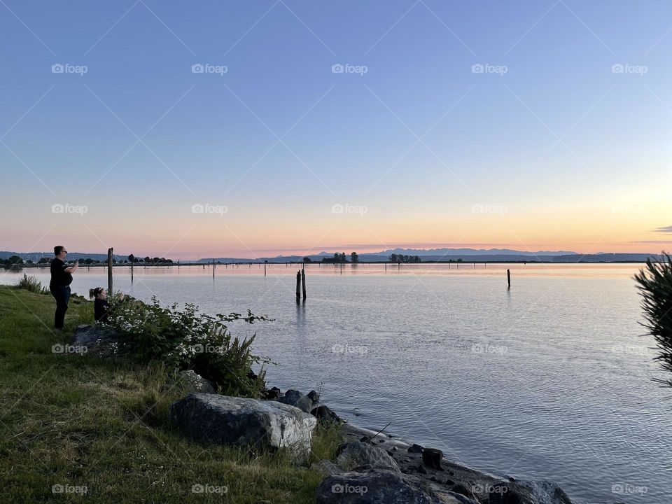 Beautiful sunset at the river. Landscape 