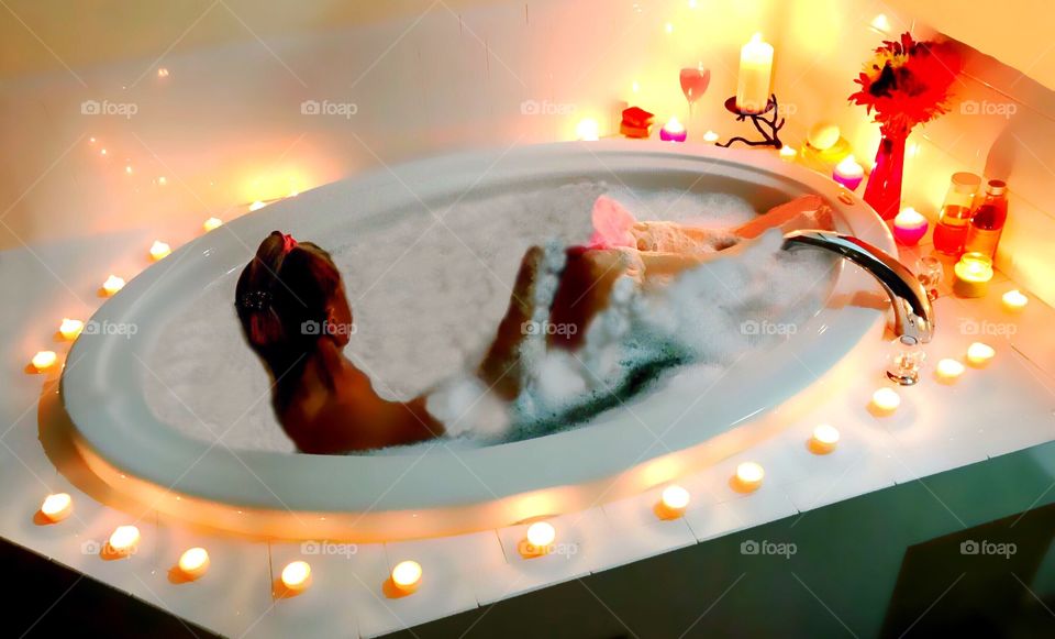 Luxurious bubble bath my favorite room.