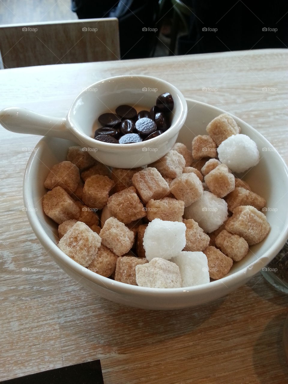 Sugar cubes at a coffee shop
