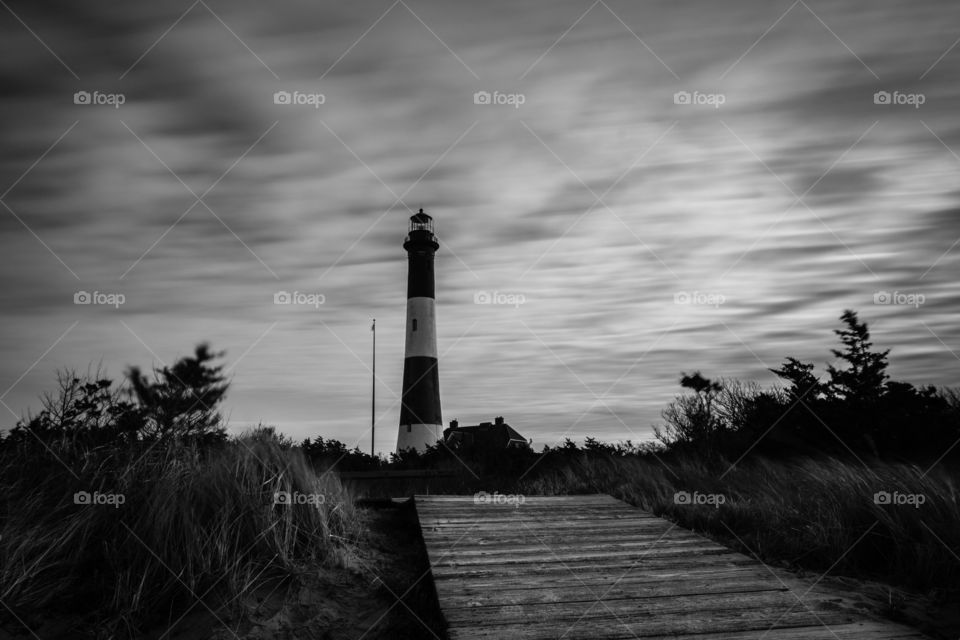 Stormy sky over a lighthouse. Fire island, New York. 