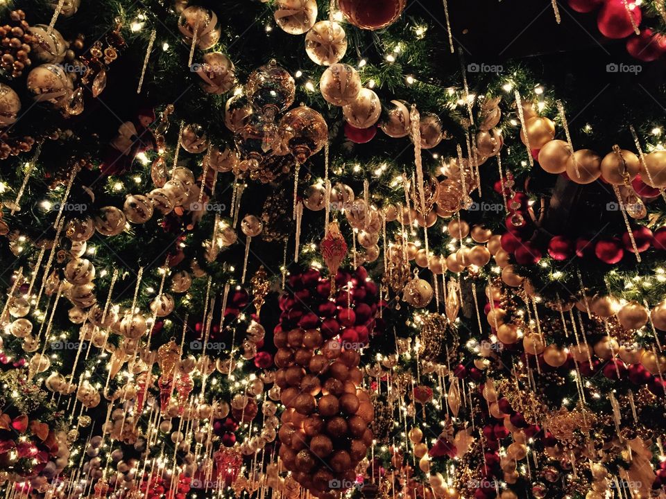 Restaurant decorates their ceiling for winter holidays