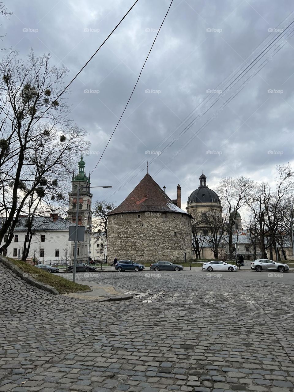 Lviv old city architecture in the spring season