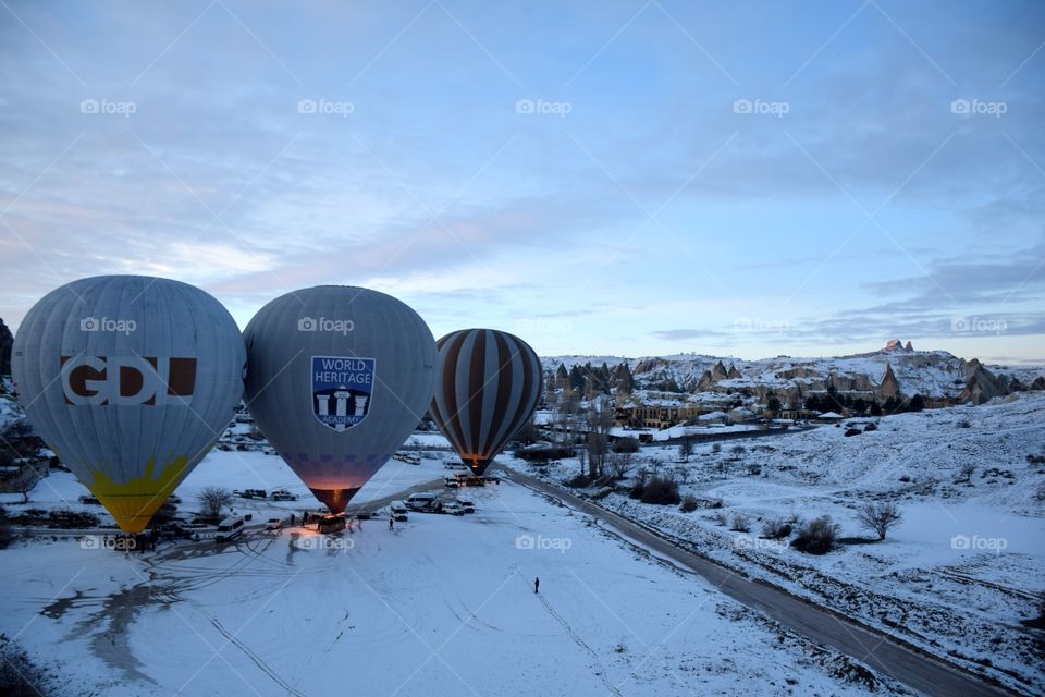 Balloons ready to take off, cappadocia, turkey