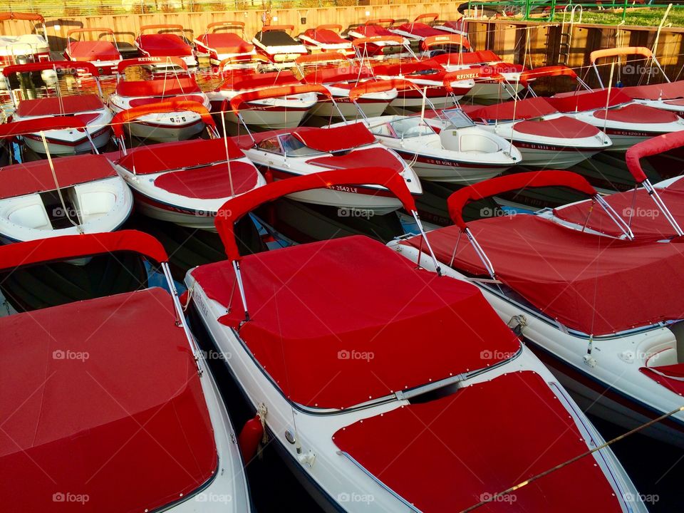 Close-up of red yacht boat
