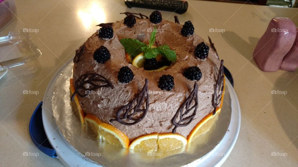Chocolate cake with fresh fruit