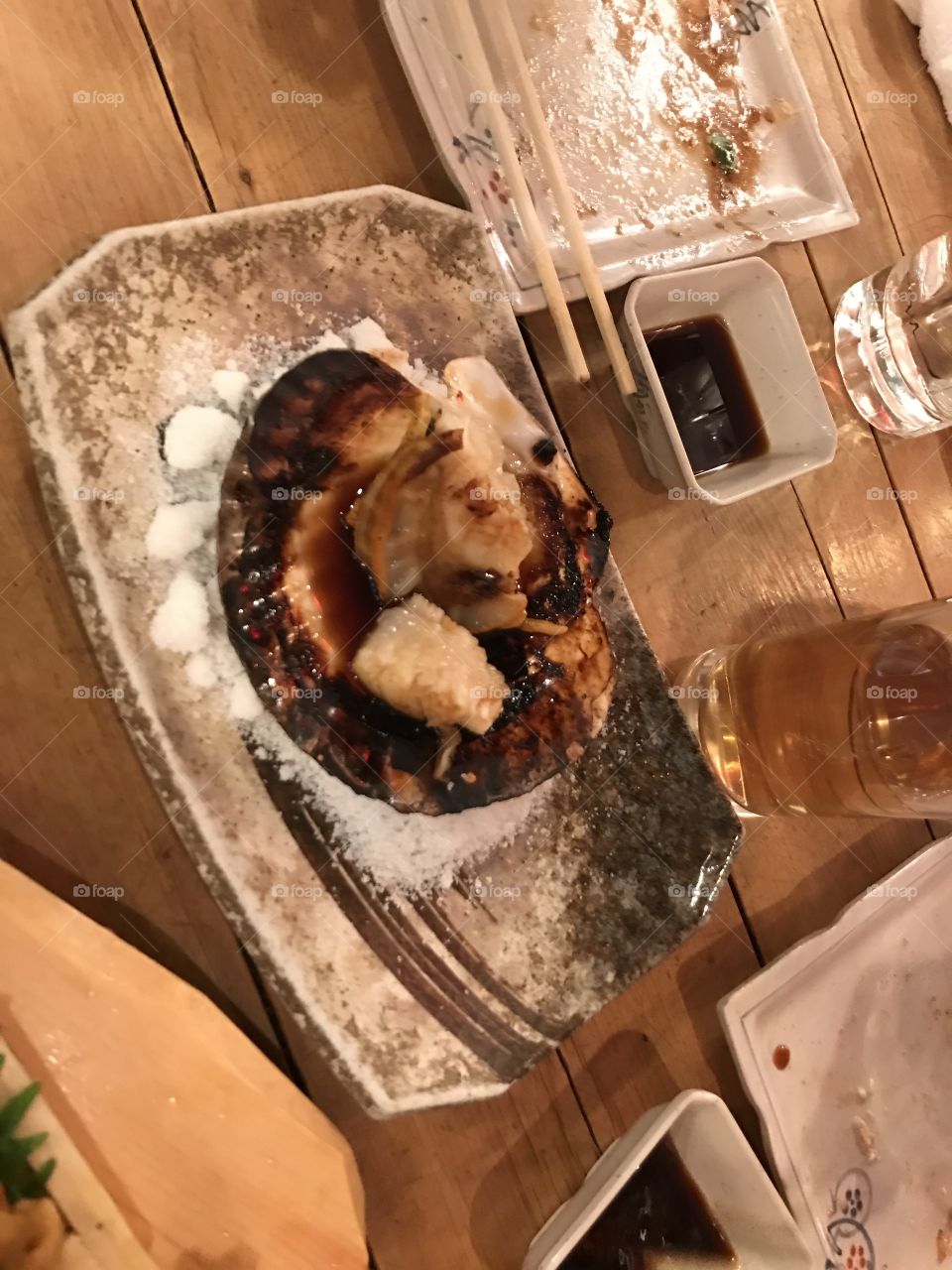 Seafood at Japanese restaurant, shellfish, scallop 