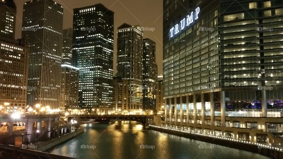 A night walk in Chicago. Walking around in Chicago.