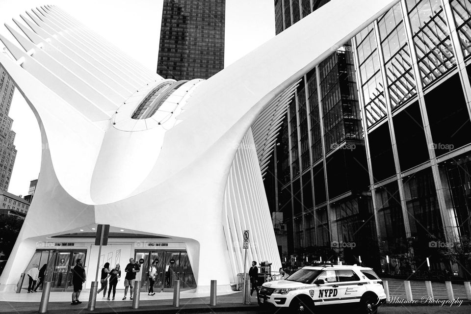 An odd looking structure in New York City, the original World Trade Center subway entrance is now part of the 9-11 memorial