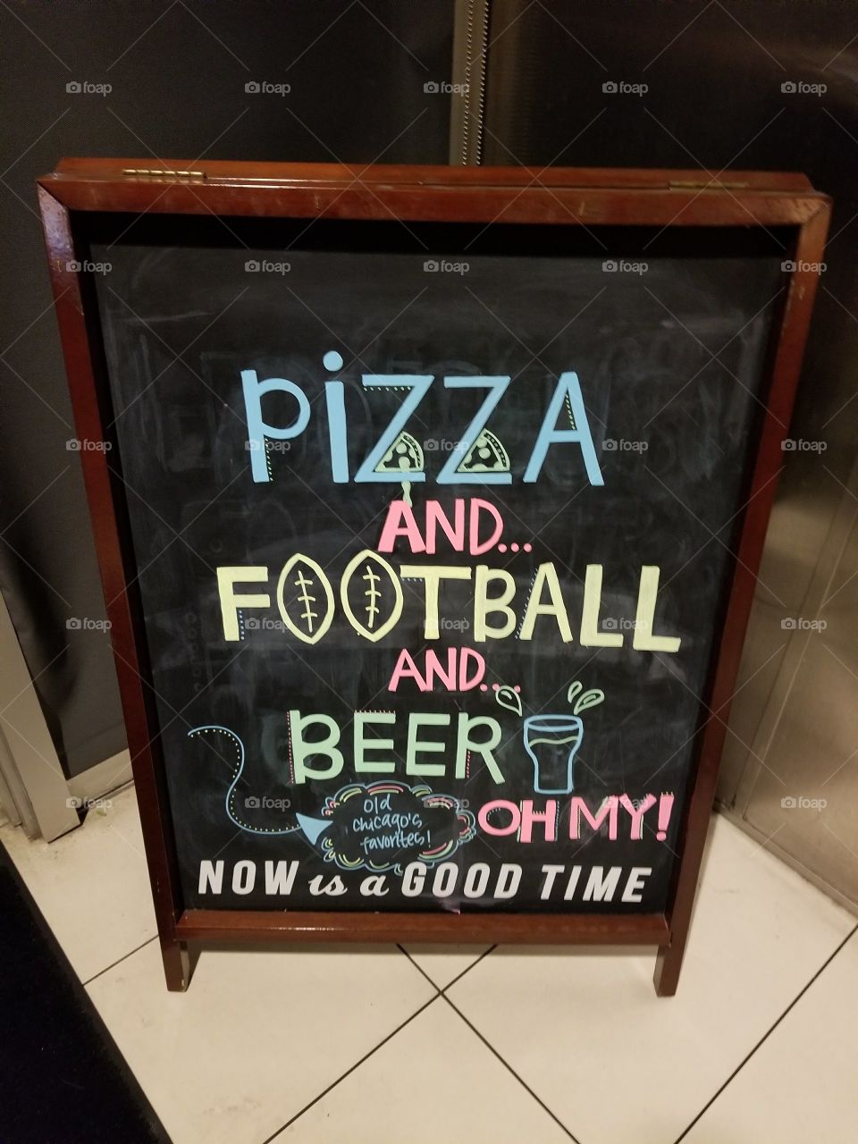 Pizza and Football and Beer - Restaurant Chalk Sign