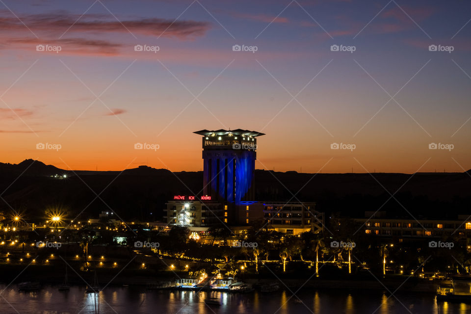 Sailing to see sunset over Nile river in Aswan , Egypt 