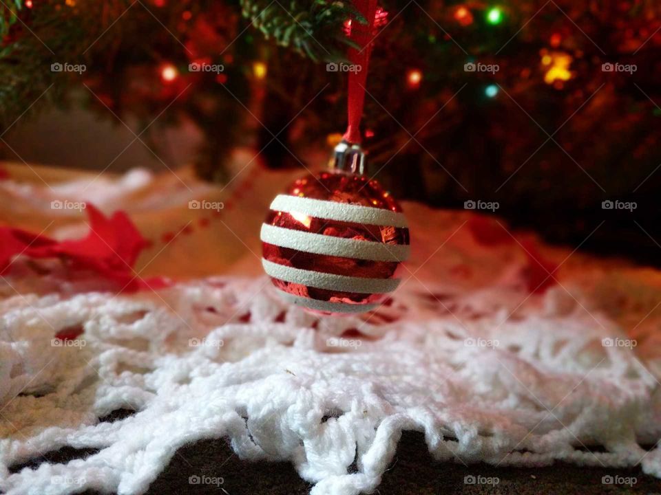 Red and white striped Christmas ornament
