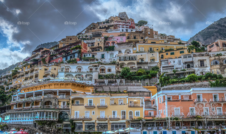 Colorful houses in Positano. Colorful houses on the mountain side in Positano Italy