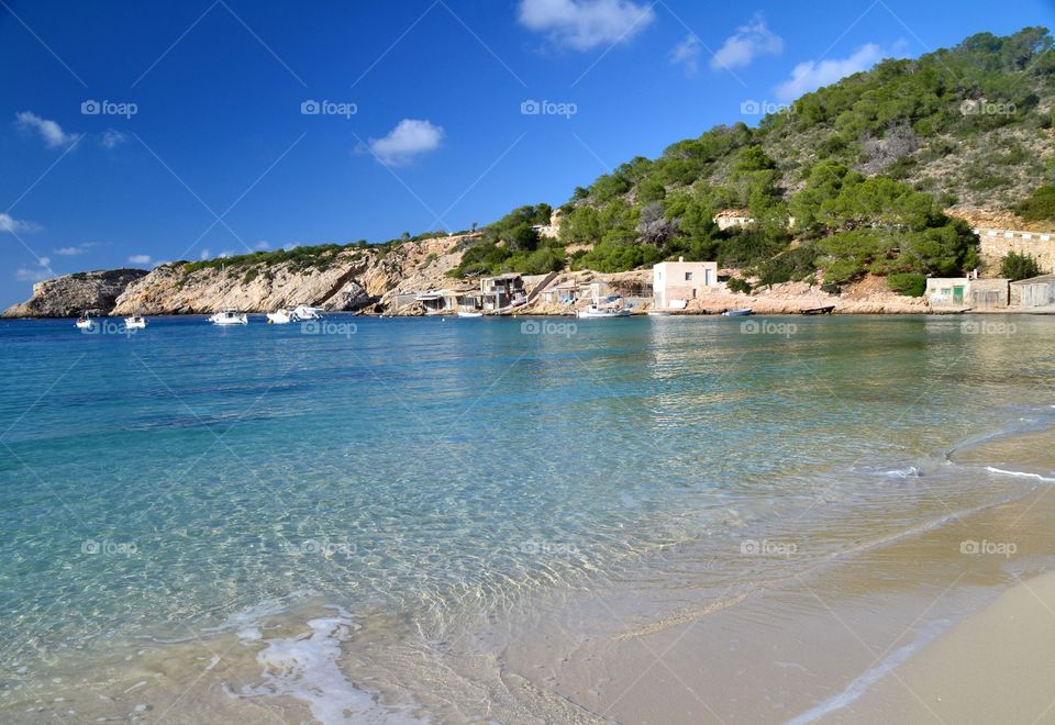 Landscape of Cala Vadella beach in Ibiza, Spain